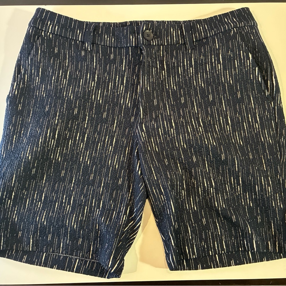Men's Navy Patterned Flat Front Shorts